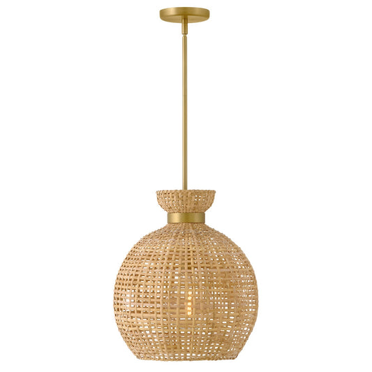 Hinkley Effie 15in 1-Light Pendant | Coastal Lacquered Brass and Light Natural Rattan | Kitchen Island & Dining Room | 15 x 15 x 17 in | Model 84164LCB