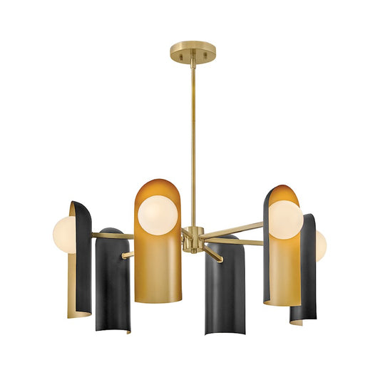 Lark Zuri 6Lt 30" Single Tier Chandelier, Brass/Cased Opal/Black - 84236LCB-BK