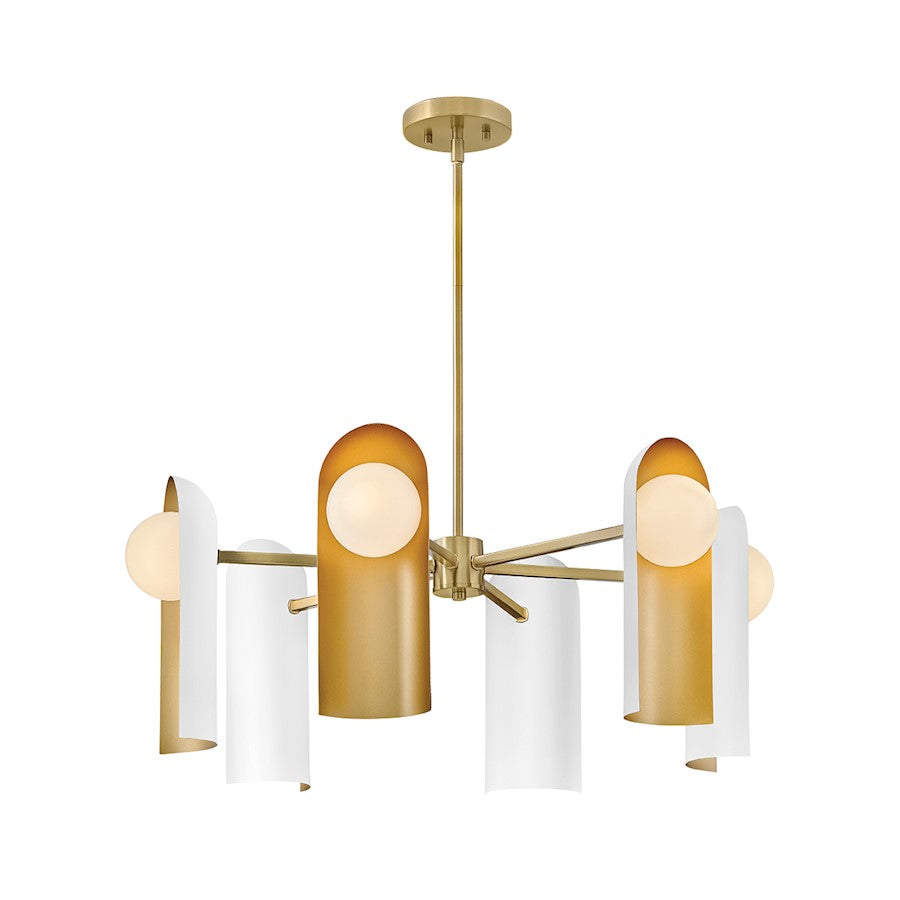 Lark Zuri 6Lt 30" Single Tier Chandelier, Brass/Opal/Satin White - 84236LCB-SO