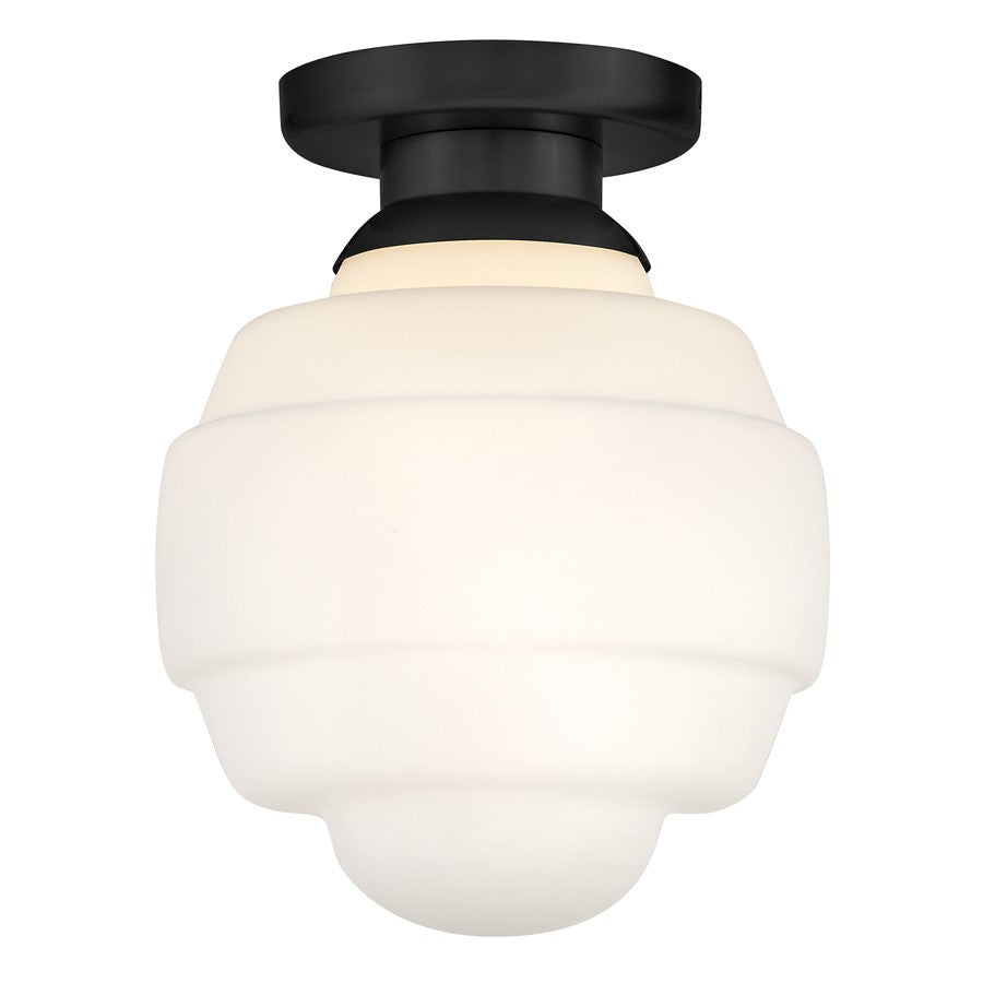 Lark Penny 1 Light Small Flush Mount, Black/Etched Opal