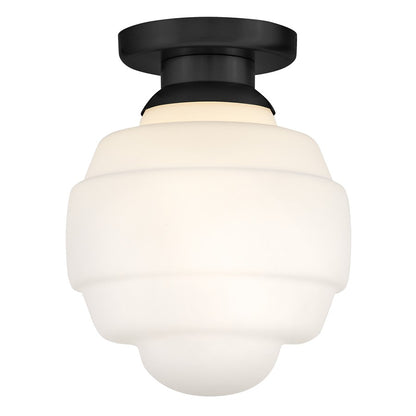 Lark Penny 1 Light Small Flush Mount, Black/Etched Opal