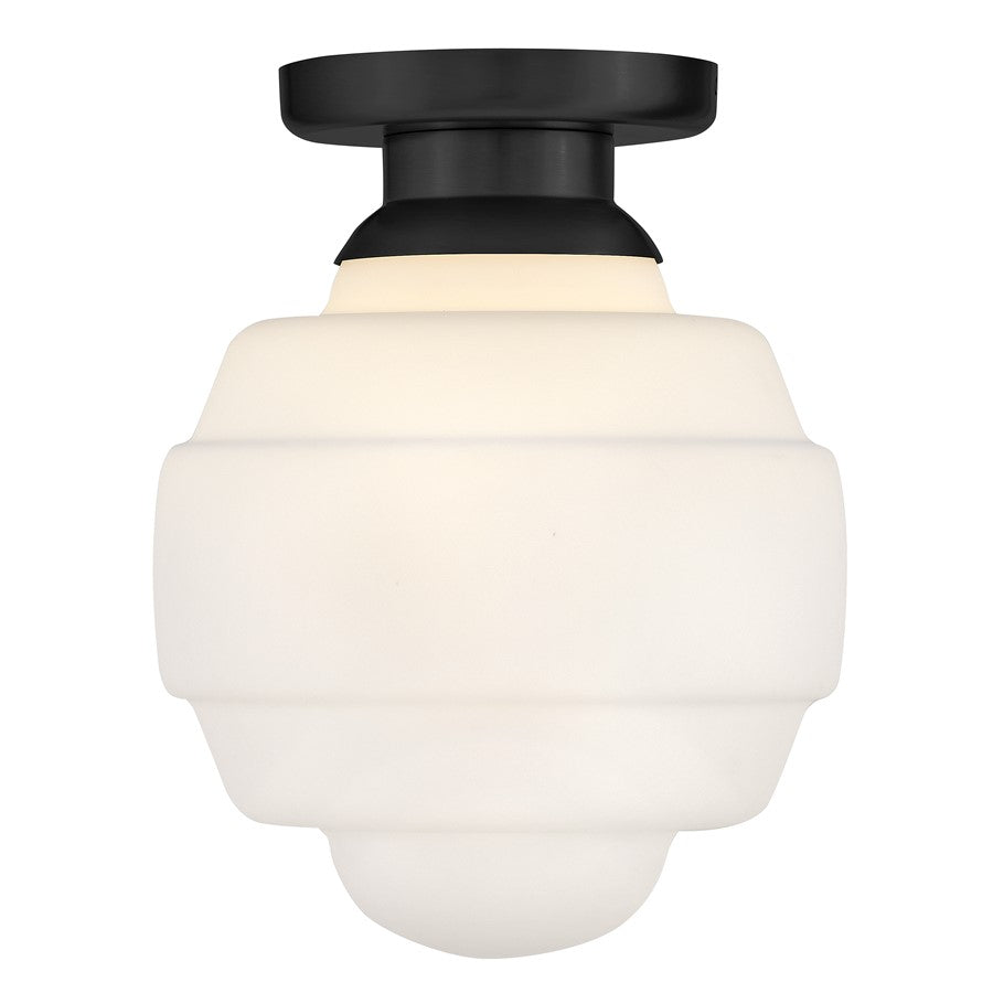 Lark Penny 1 Light Small Flush Mount, Black/Etched Opal