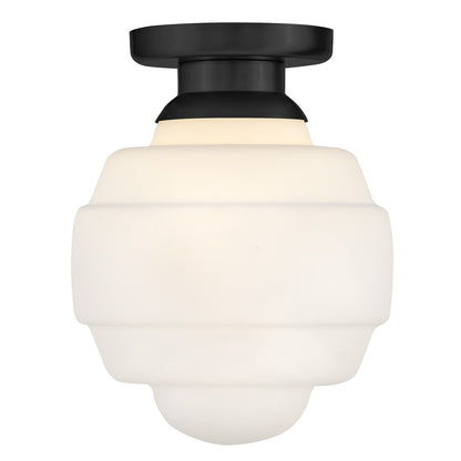 Lark Penny 1 Light Small Flush Mount, Black/Etched Opal