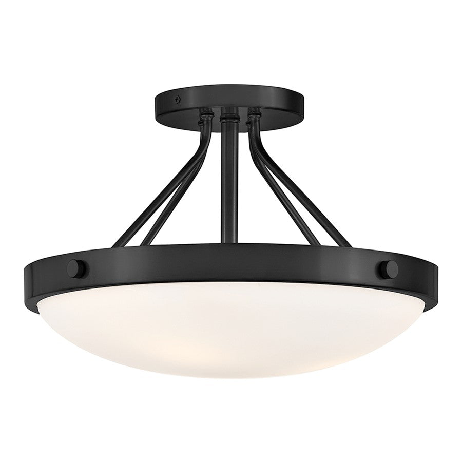 Lark Gus 3 Light Medium Semi-Flush Mount, Black/Etched Opal - 84363BK
