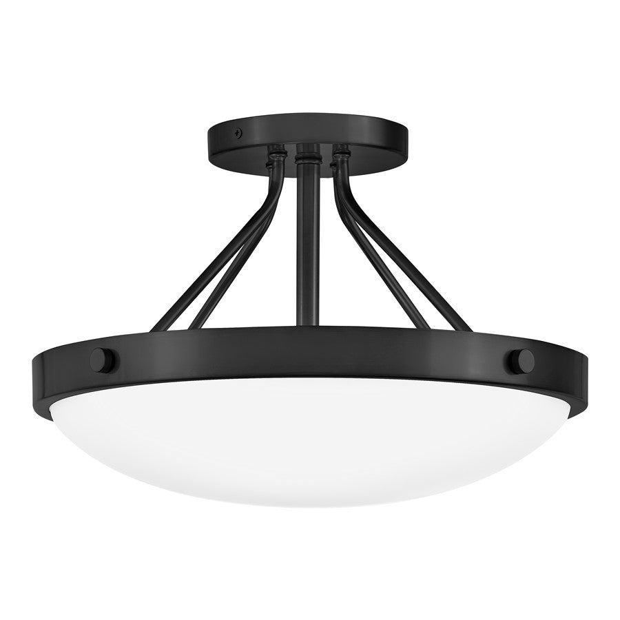 Lark Gus 3 Light Medium Semi-Flush Mount, Black/Etched Opal
