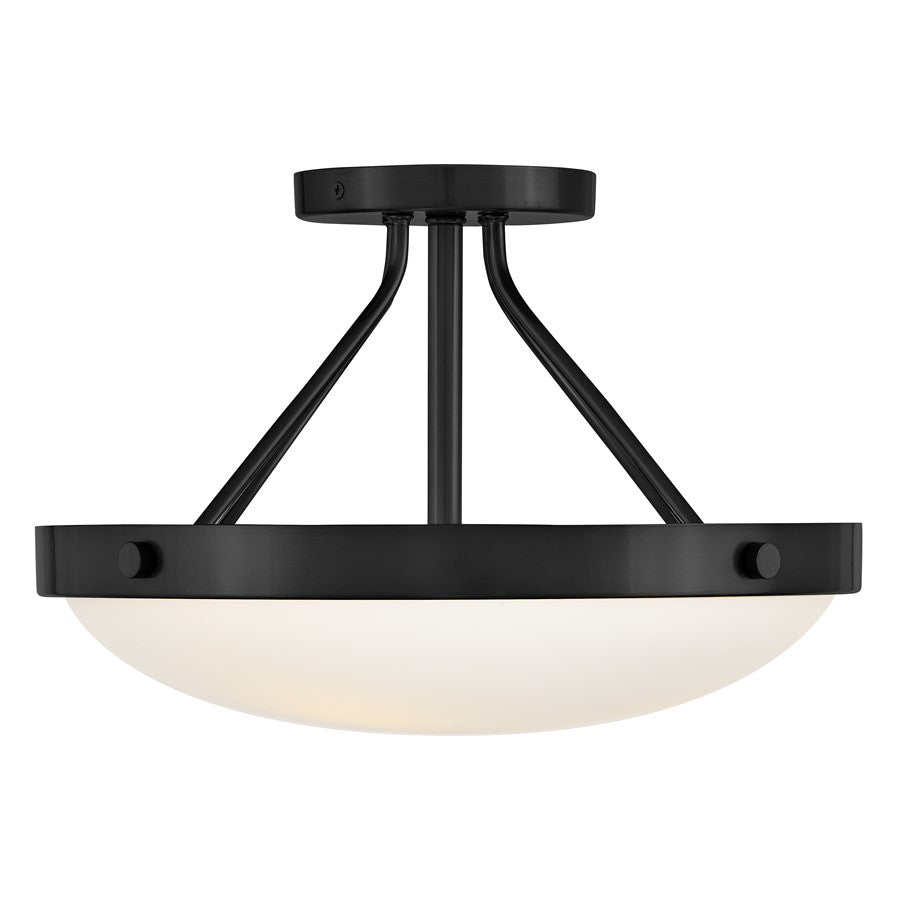 Lark Gus 3 Light Medium Semi-Flush Mount, Black/Etched Opal