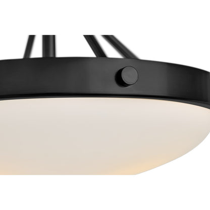 Lark Gus 3 Light Medium Semi-Flush Mount, Black/Etched Opal