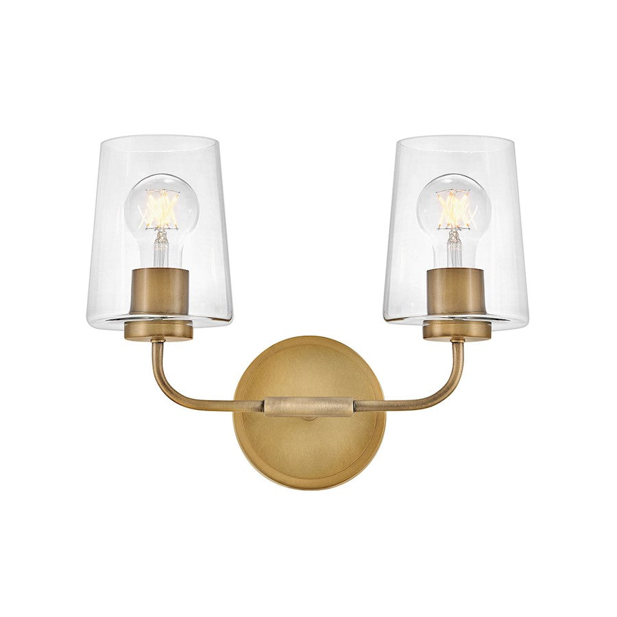 2 Light Small Bathroom Vanity Light, Heritage Brass