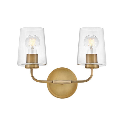2 Light Small Bathroom Vanity Light, Heritage Brass