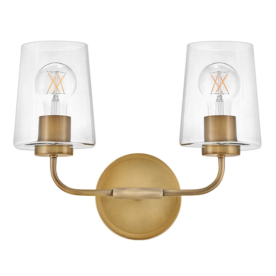 2 Light Small Bathroom Vanity Light, Heritage Brass