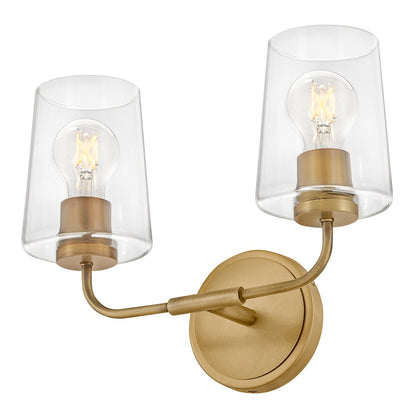 2 Light Small Bathroom Vanity Light, Heritage Brass