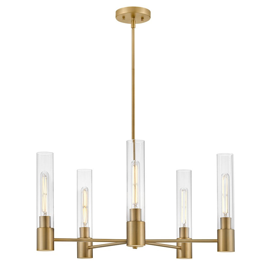5 Light Medium Chandelier, Brass