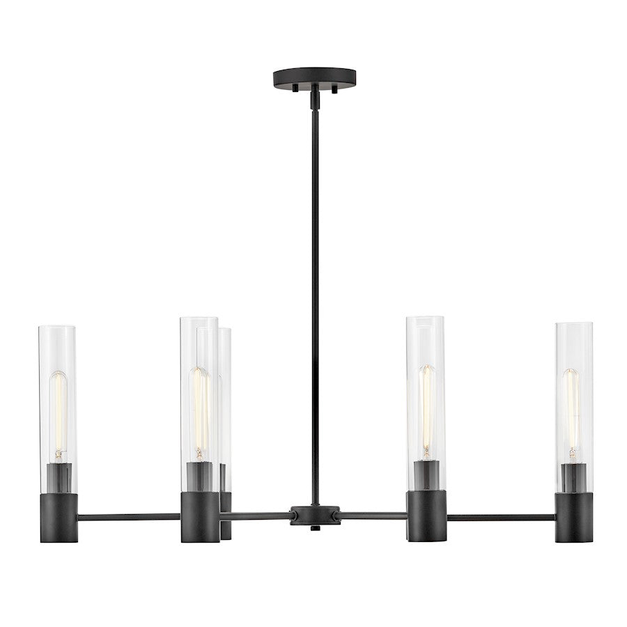 6 Light Small Linear Chandelier, Black