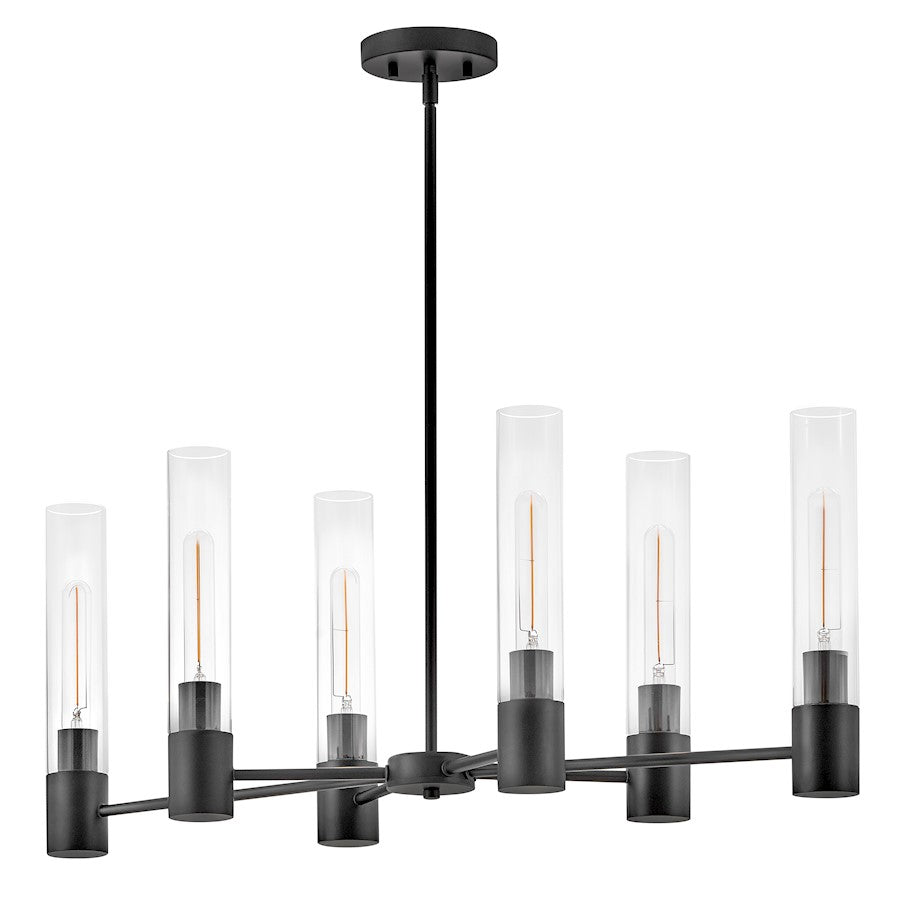 6 Light Small Linear Chandelier, Black
