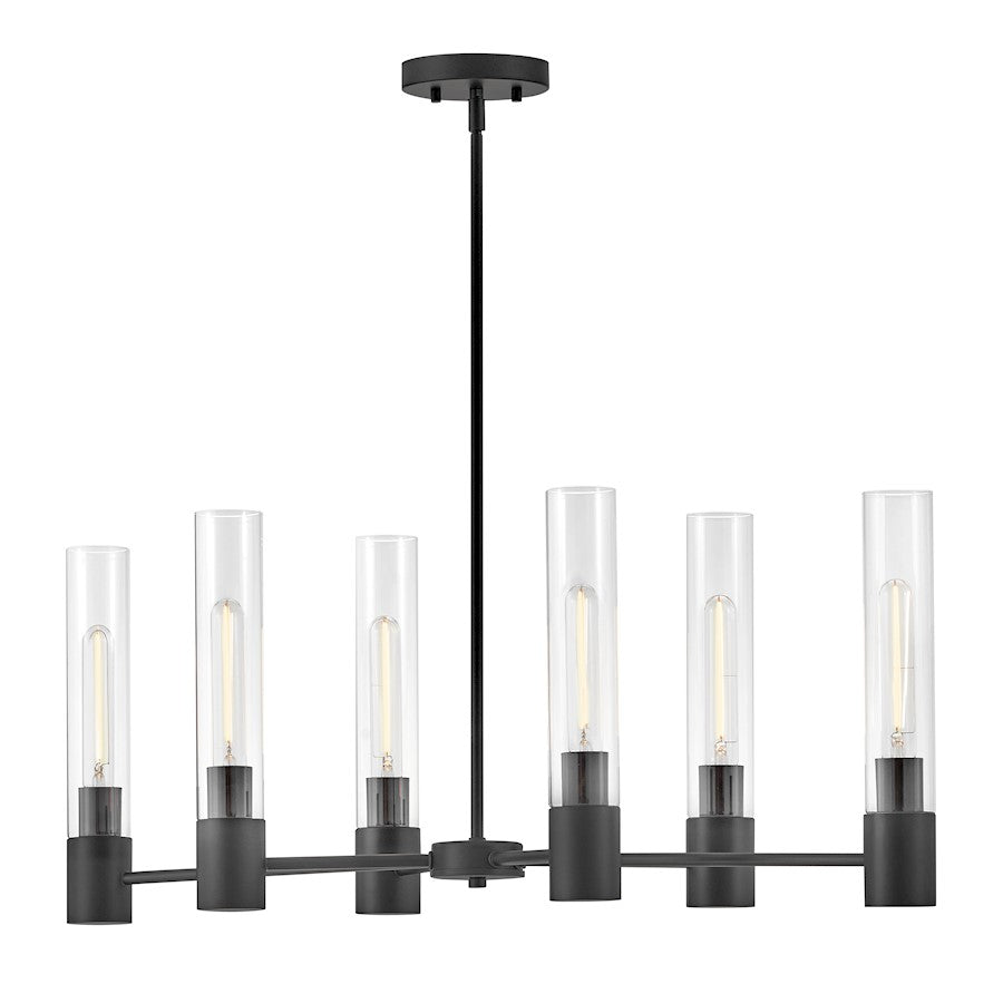 6 Light Small Linear Chandelier, Black