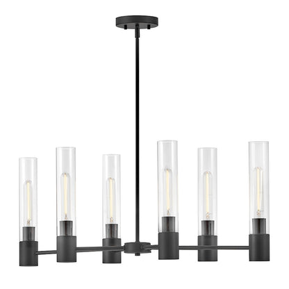 6 Light Small Linear Chandelier, Black