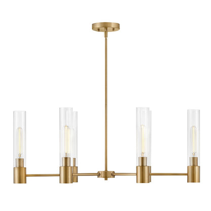 6 Light Small Linear Chandelier, Lacquered Brass