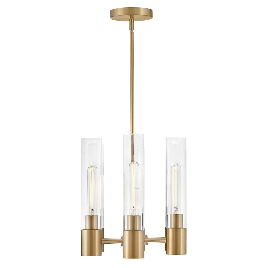 6 Light Small Linear Chandelier, Lacquered Brass
