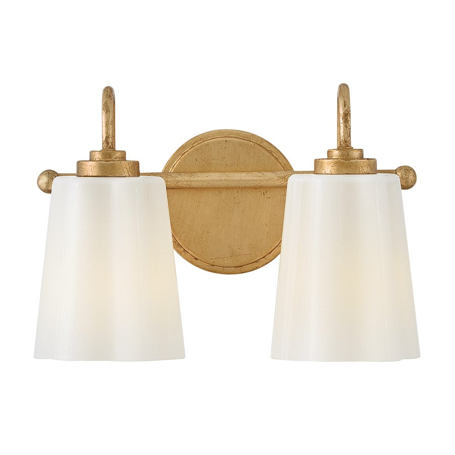 Lark Honey 2 Light Small Vanity, Distressed Brass/Cased Opal