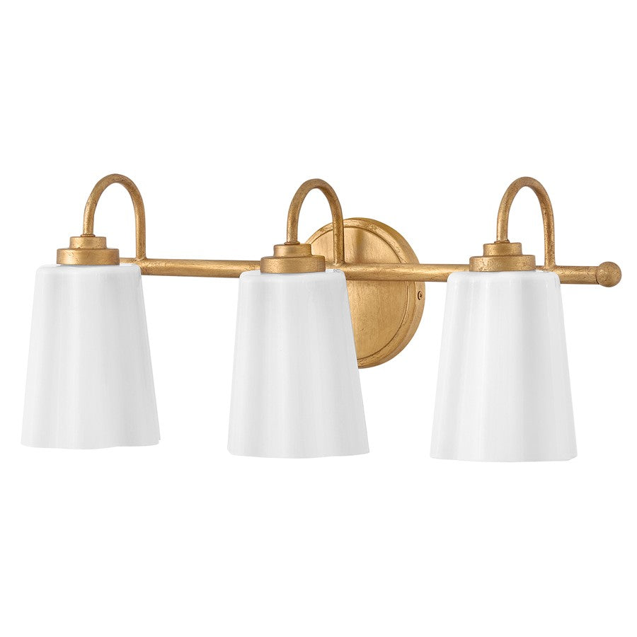 Lark Honey 3 Light Medium Vanity, Distressed Brass/Cased Opal