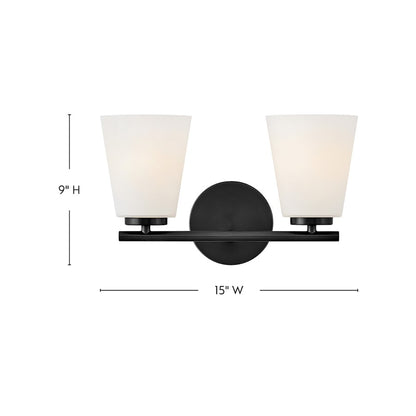 Lark Bri 2 Light 15" Vanity, Black/Etched Opal