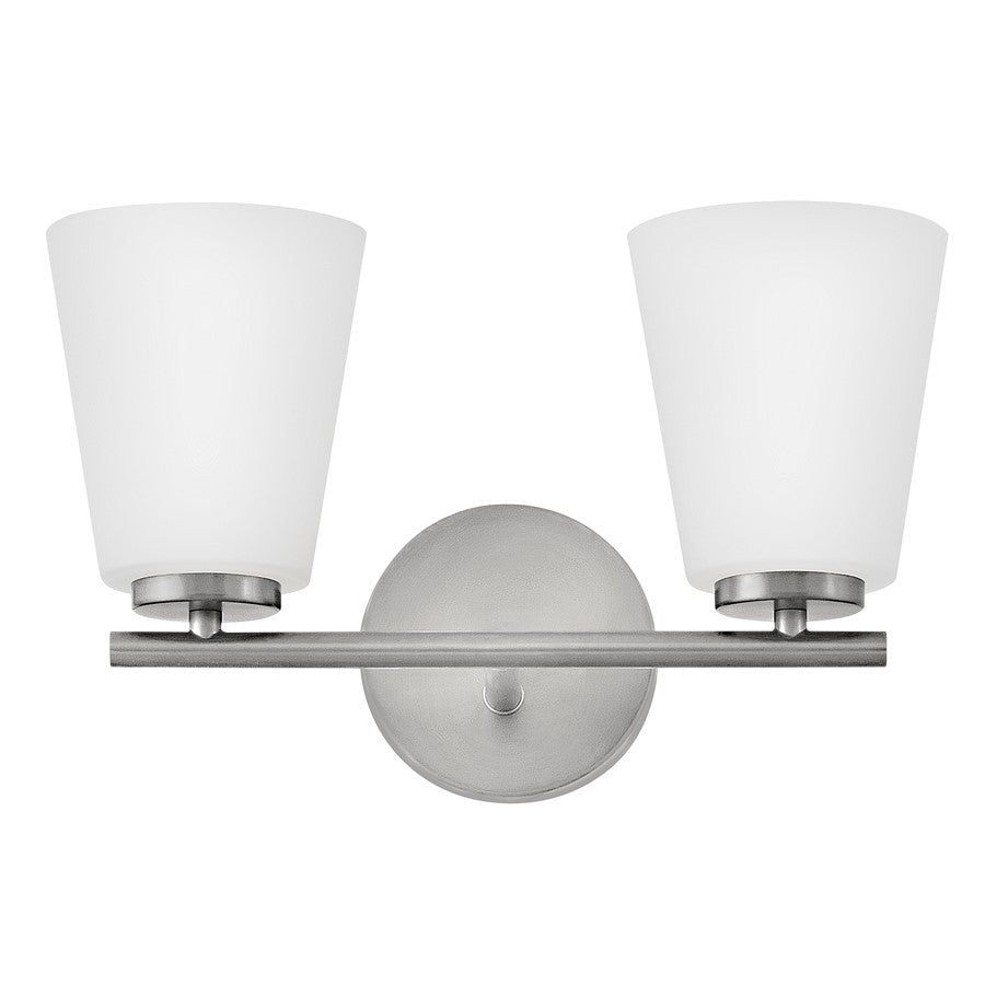Lark Bri 2 Light 15" Vanity, Brushed Nickel/Etched Opal