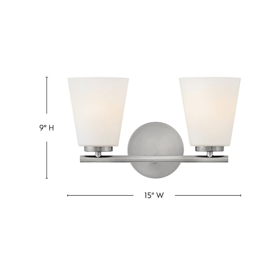 Lark Bri 2 Light 15" Vanity, Brushed Nickel/Etched Opal