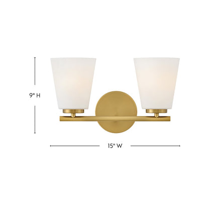 Lark Bri 2 Light 15" Vanity, Lacquered Brass/Etched Opal