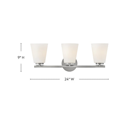 Lark Bri 3 Light 24" Vanity, Brushed Nickel/Etched Opal