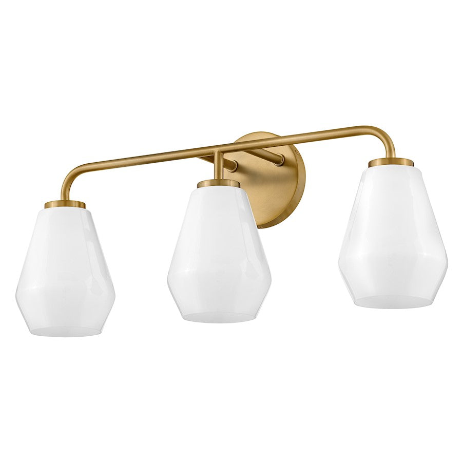 3 Light Medium Bathroom Vanity Light, Lacquered Brass