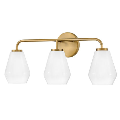 3 Light Medium Bathroom Vanity Light, Lacquered Brass