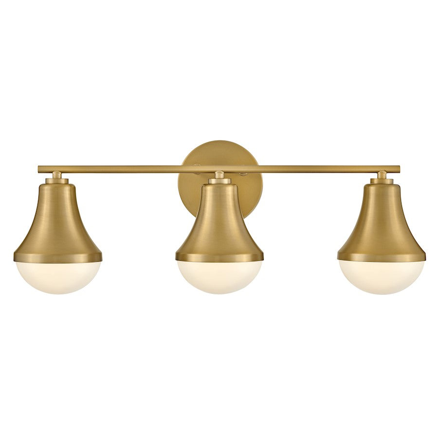 3 Light Medium Bathroom Vanity Light, Lacquered Brass