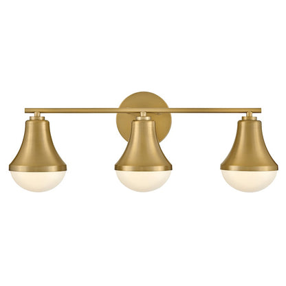 3 Light Medium Bathroom Vanity Light, Lacquered Brass