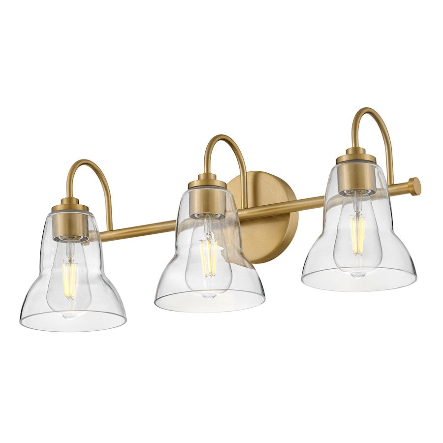 3 Light Medium Bathroom Vanity Light, Lacquered Brass