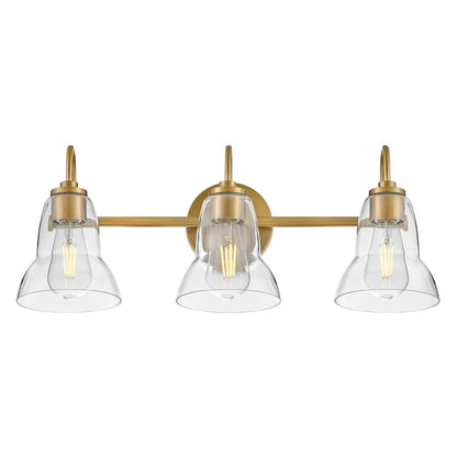 3 Light Medium Bathroom Vanity Light, Lacquered Brass