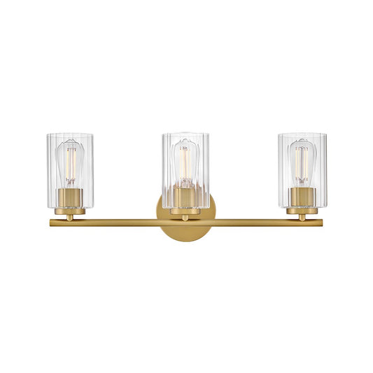 Lark Leta 3 Light 8" Vanity, Lacquered Brass/Clear Ribbed - 85583LCB