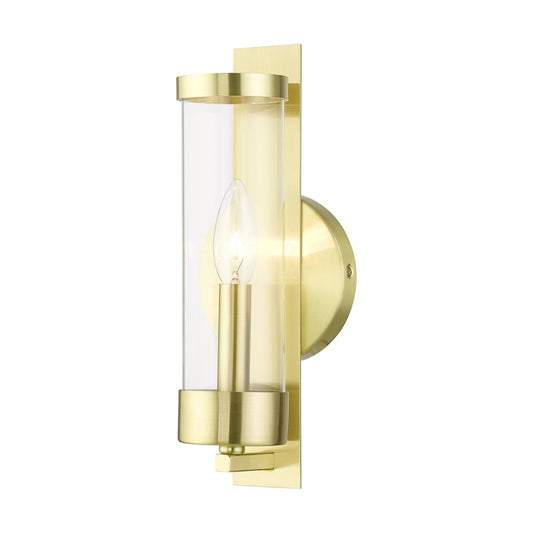 Livex Castleton 1 Light ADA Single Sconce, Satin Brass/Clear Cylinder