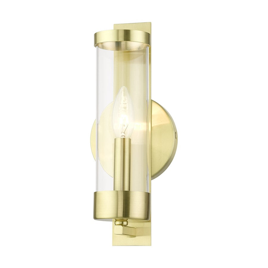 Livex Castleton 1 Light ADA Single Sconce, Satin Brass/Clear Cylinder