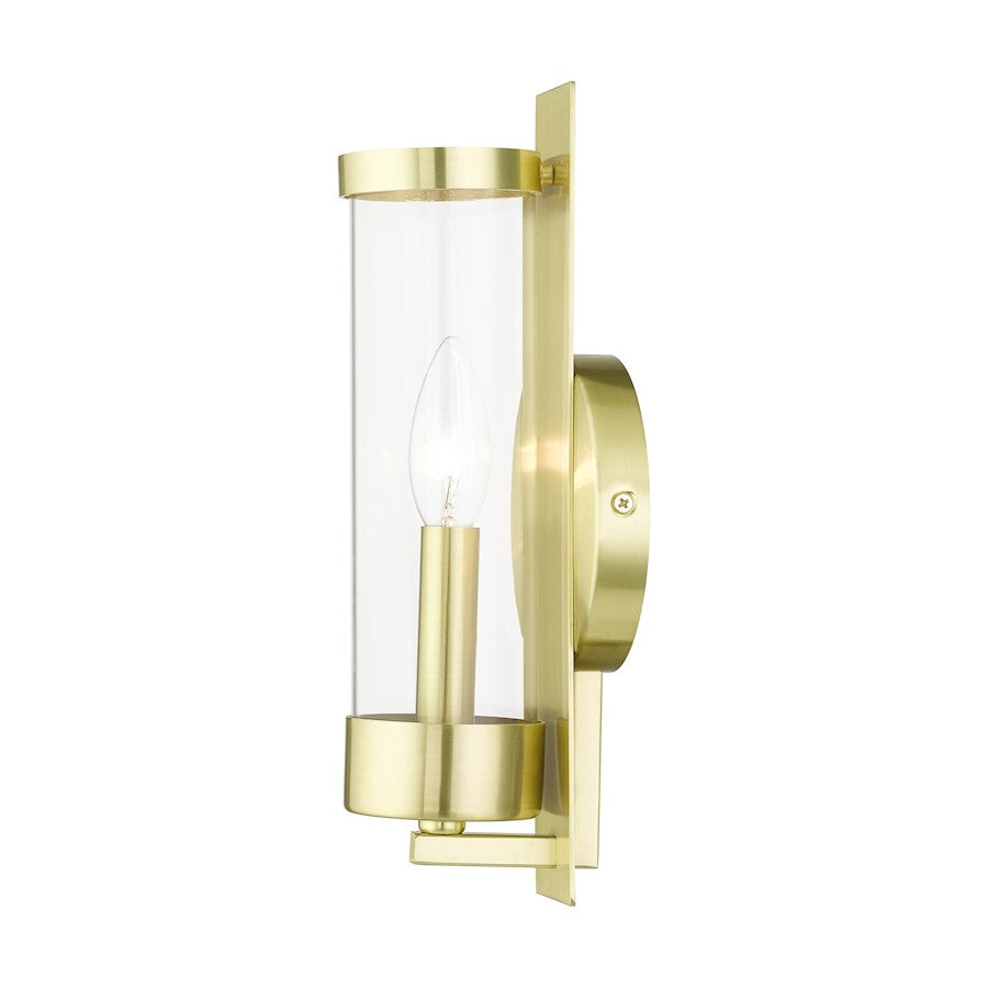 Livex Castleton 1 Light ADA Single Sconce, Satin Brass/Clear Cylinder