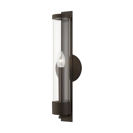 Livex Castleton 1 Light Tall ADA Single Sconce, Bronze/Clear Cylinder