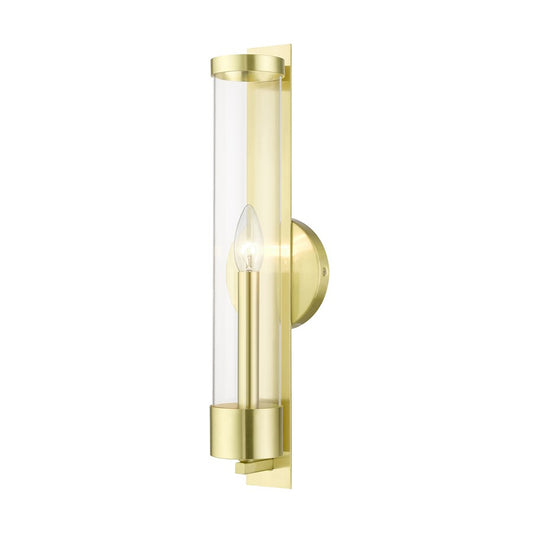 Livex Castleton 1 Light Tall ADA Single Sconce, Brass/Clear Cylinder