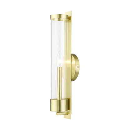 Livex Castleton 1 Light Tall ADA Single Sconce, Brass/Clear Cylinder