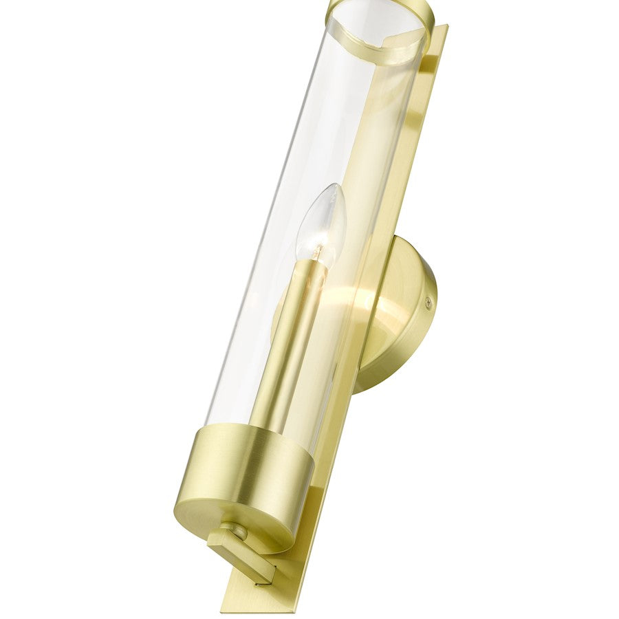 Livex Castleton 1 Light Tall ADA Single Sconce, Brass/Clear Cylinder