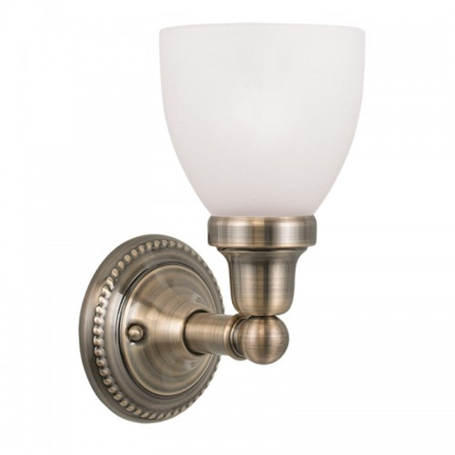 Livex Lighting Classic 10in 1-Light Bathroom Vanity Light | Traditional Antique Brass and Satin Opal White Glass | Bathroom Vanity | Model 1021-01