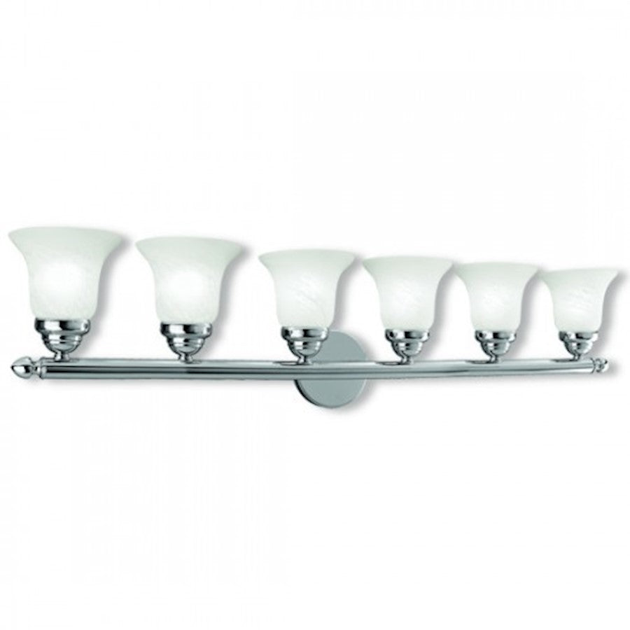 Livex Neptune 48in 6-Light Bathroom Vanity Light | Transitional Chrome and White Alabaster Glass | Bathroom Vanity & Powder Room | Model 1066-05