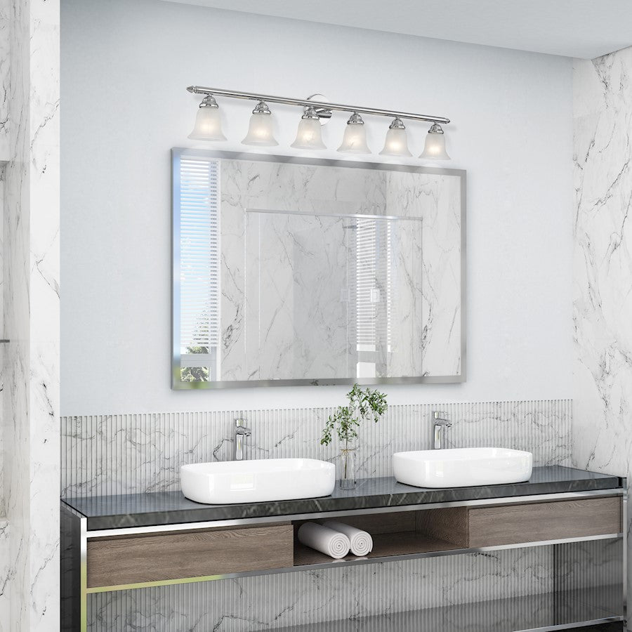Livex Neptune 48in 6-Light Bathroom Vanity Light | Transitional Chrome and White Alabaster Glass | Bathroom Vanity & Powder Room | Model 1066-05