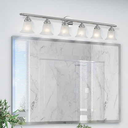 Livex Neptune 48in 6-Light Bathroom Vanity Light | Transitional Chrome and White Alabaster Glass | Bathroom Vanity & Powder Room | Model 1066-05
