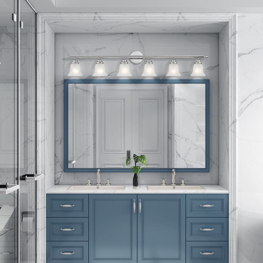 Livex Neptune 48in 6-Light Bathroom Vanity Light | Transitional Chrome and White Alabaster Glass | Bathroom Vanity & Powder Room | Model 1066-05