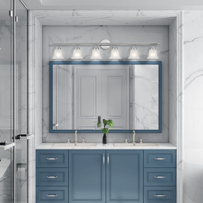 Livex Neptune 48in 6-Light Bathroom Vanity Light | Transitional Chrome and White Alabaster Glass | Bathroom Vanity & Powder Room | Model 1066-05