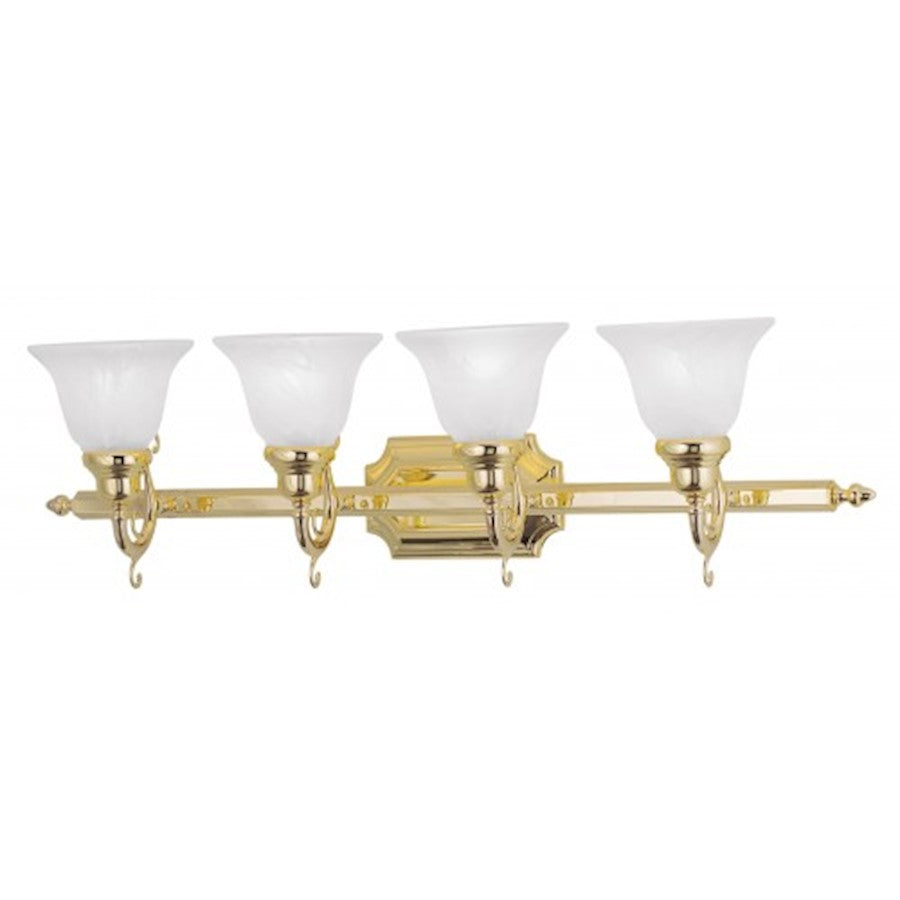 Livex Lighting French Regency 33in 4-Light Vanity Light | Traditional Polished Brass and White Alabaster Glass | Bathroom Vanity | Model 1284-02